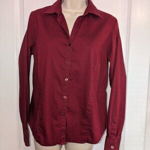 George Career Essentials Women's Long Sleeve Button Down Shirt, Crimson M (8-10)